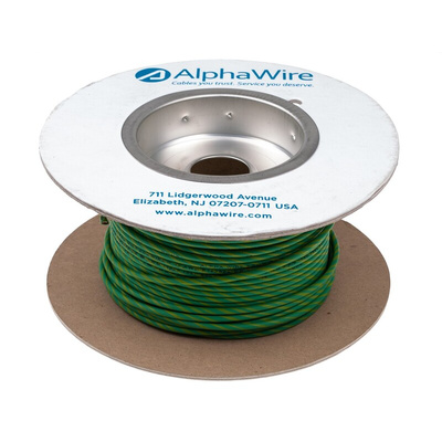 Alpha Wire EcoWire Series Green/Yellow 3.3 mm² Hook Up Wire, 12 AWG, 65/0.25 mm, 30m, MPPE Insulation