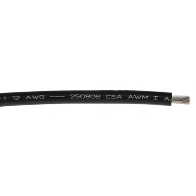 Alpha Wire 3080 Series Black 3.3 mm² Hook Up Wire, 12 AWG, 65/0.25 mm, 30m, PVC Insulation