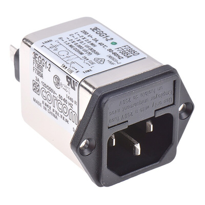 TE Connectivity 3A, 250 V ac Male Flange Mount IEC Filter 1-6609115-2, Spade 2 Fuse