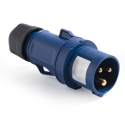 RS PRO IP44 Blue Cable Mount 2P+E Industrial Power Plug, Rated At 16A, 200 → 250 V