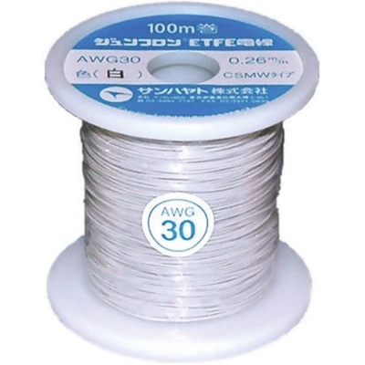 Sunhayato JUNFLON Series White 0.05 mm² Hook Up Wire, 30 AWG, 100m, ETFE Insulation