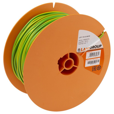 Lapp Green/Yellow 1.5 mm² Hook Up Wire, 15 AWG, 100m, PVC Insulation