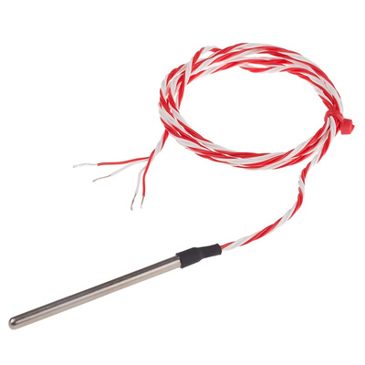 RS PRO PT100 RTD Sensor, 4mm Dia, 65mm Long, 4 Wire, Probe, Class B +200°C Max