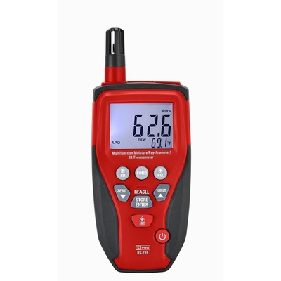 RS PRO DT-229/239 Moisture Meter, Maximum Measurement 200 (IR Temperature) °C, 99.9 (Humidity) %, 99.9 (Moisture) %