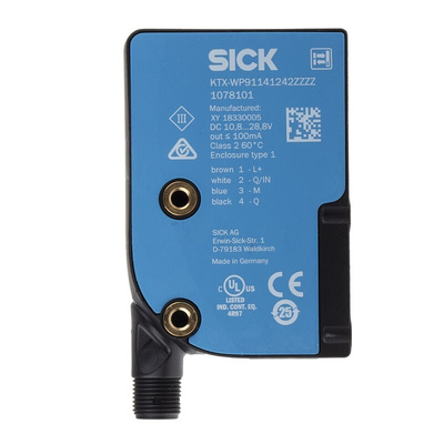 Sick Contrast Sensors 13 mm, RGB LED, PNP, 100 mA, 10.8 → 28.8 V dc, IP67