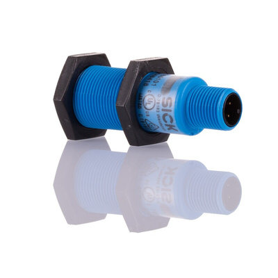 Sick UM18 Series Ultrasonic Barrel-Style Proximity Sensor, M18 x 1, 65 → 350 mm Detection, NPN Output, 10