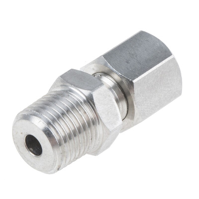 RS PRO In-Line Thermocouple Compression Fitting for Use with Thermocouple, 1/8 NPT, 1/8in Probe, RoHS Compliant Standard