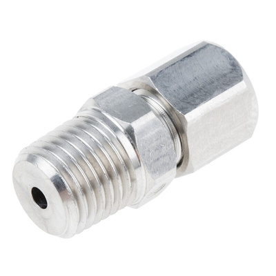 RS PRO In-Line Thermocouple Compression Fitting for Use with Thermocouple, 1/4 NPT, 3mm Probe, RoHS Compliant Standard