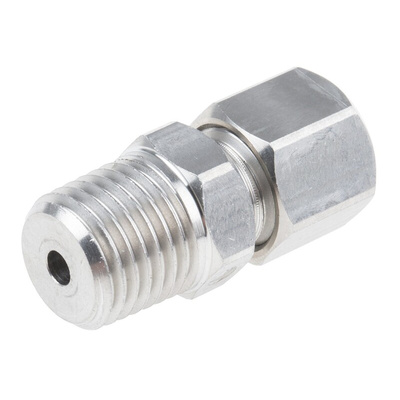 RS PRO In-Line Thermocouple Compression Fitting for Use with Thermocouple, 1/4 NPT, 1/8in Probe, RoHS Compliant Standard