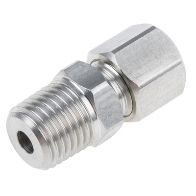 RS PRO In-Line Thermocouple Compression Fitting for Use with Thermocouple, 1/4 NPT, 4.5mm Probe, RoHS Compliant Standard