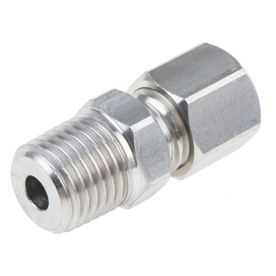 RS PRO In-Line Thermocouple Compression Fitting for Use with Thermocouple, 1/4 NPT, 3/16in Probe, RoHS Compliant