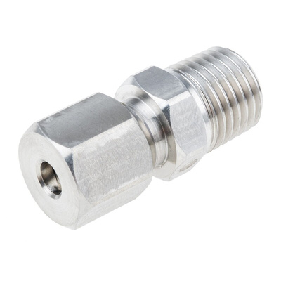RS PRO In-Line Thermocouple Compression Fitting for Use with Thermocouple, 1/4 NPT, 3/16in Probe, RoHS Compliant