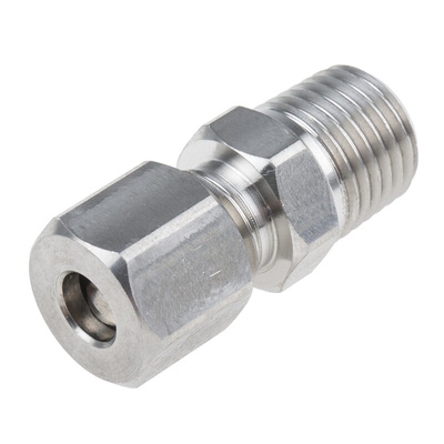 RS PRO In-Line Thermocouple Compression Fitting for Use with Thermocouple, 1/4 NPT, 1/4in Probe, RoHS Compliant Standard