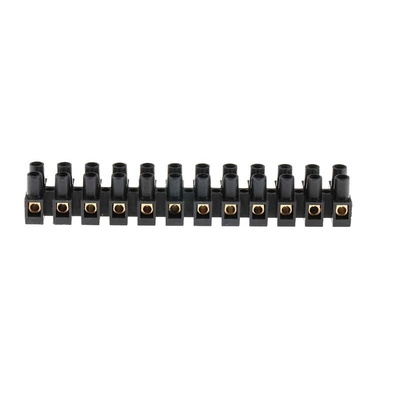 RS PRO Terminal Strip, Straight, 12way, 2 Row, 10mm Fixing Centres, 24A, 380 V, length 116.5mm, Black