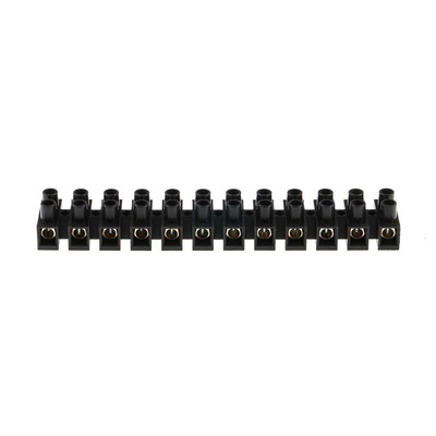 RS PRO Terminal Strip, Straight, 12way, 2 Row, 11mm Fixing Centres, 57A, 400 V, length 150.5mm, Black