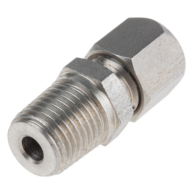 RS PRO In-Line Thermocouple Compression Fitting for Use with Thermocouple, 1/4 BSPT, 3/16in Probe, RoHS Compliant
