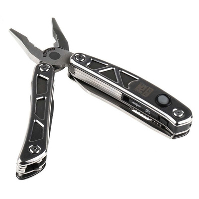 RS PRO Multitool, Stainless Steel, 130.0mm Closed Length, 29.0g