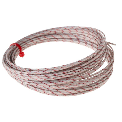 RS PRO Type K Thermocouple Wire, 10m, Unscreened, Glass Fibre Insulation, +350°C Max, 1/0.315mm