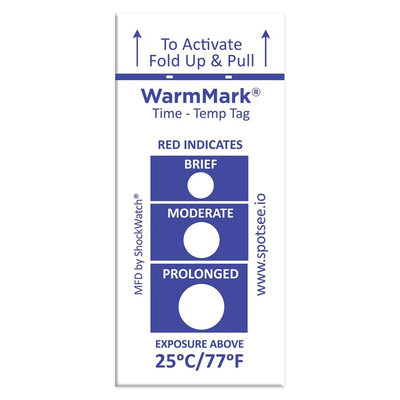 SpotSee Non-Reversible Temperature Sensitive Label, +25°C to +37°C, 1 Level Levels