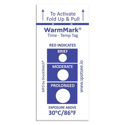 SpotSee Non-Reversible Temperature Sensitive Label, +30°C to +37°C, 1 Level Levels