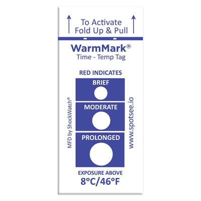 SpotSee Non-Reversible Temperature Sensitive Label, +8°C to +37°C, 1 Level Levels