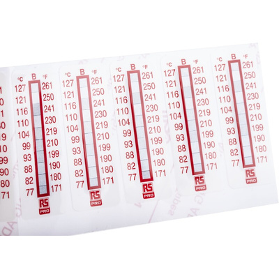 RS PRO Non-Reversible Temperature Sensitive Label, 77°C to 127°C, 10 Levels