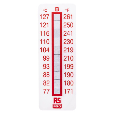 RS PRO Non-Reversible Temperature Sensitive Label, 77°C to 127°C, 10 Levels