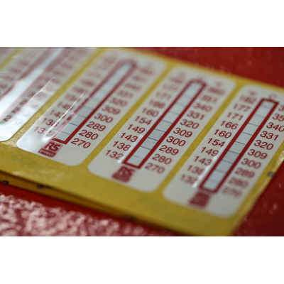 RS PRO Non-Reversible Temperature Sensitive Label, 132°C to 182°C, 10 Levels