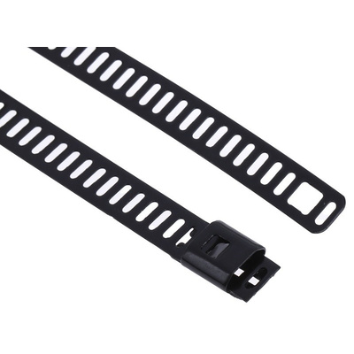 RS PRO Black Cable Tie Polyester Coated Stainless Steel Ladder, 300mm x 7 mm