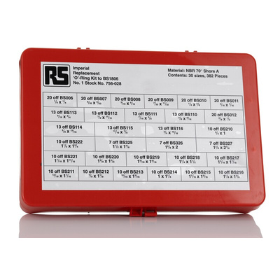 RS PRO Imperial O-Ring Kit Nitrile, Kit Contents 382 Pieces