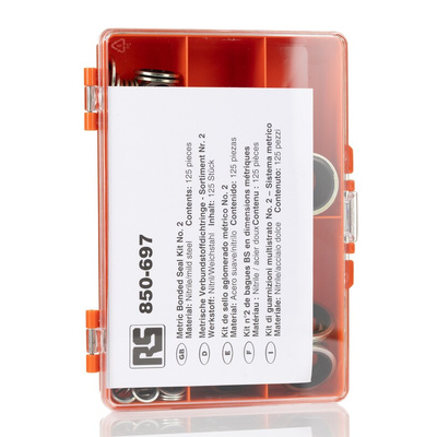 RS PRO Metric Bonded Seal Kit Nitrile, Kit Contents 125 Pieces