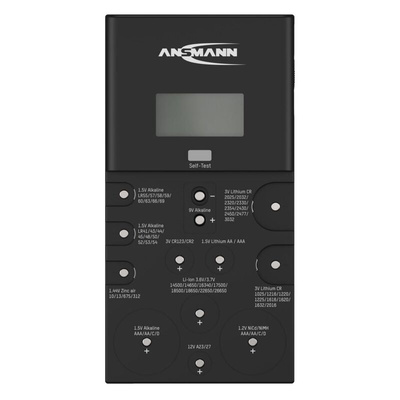 Ansmann 1900-0100-520 Battery Tester Coin Cell, 9V, AA, AAA, C, D, CR123A, CR2, A23, Li-Ion 14500-26650