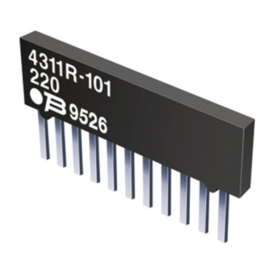 Bourns 4300R Series 1kΩ ±2% Bussed Through Hole Resistor Array, 9 Resistors, 1.25W total SIP package Pin