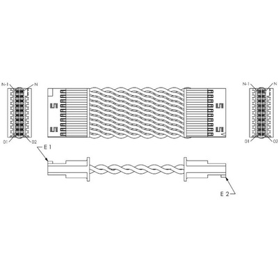 Samtec 10 Way Female Tiger Eye SFSD to 20 Way Female Tiger Eye SFSD Wire to Board Cable, 250mm