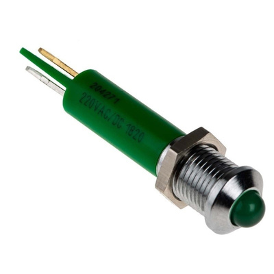 RS PRO Green Indicator, 230 V ac, 8mm Mounting Hole Size, Tab Termination