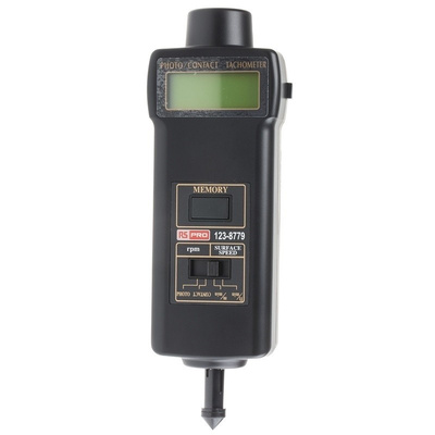 RS PRO Tachometer, Best Accuracy ±0.05 % Contact, Optical LCD 19999 (Contact Tachometer) rpm, 99999 (Photo Tachometer)