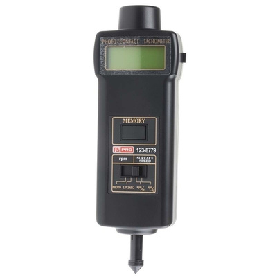 RS PRO Tachometer, Best Accuracy ±0.05 % , With RS Cal Contact, Optical LCD 19999 (Contact Tachometer) rpm, 99999