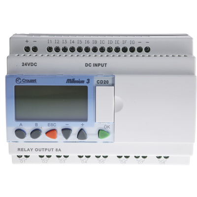 Crouzet Millenium 3 Series Logic Module, 24 V dc Supply, Relay Output, 12-Input, Analogue, Digital Input