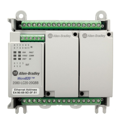 Allen Bradley Micro820 Series PLC CPU for Use with Bulletin 2080, Relay Output, 12-Input, Analogue, DC Input
