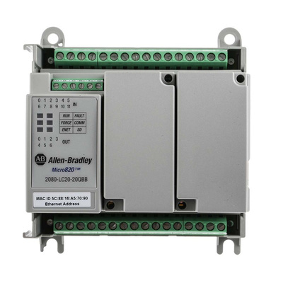 Allen Bradley Micro820 Series PLC CPU for Use with Bulletin 2080, Relay Output, 12-Input, Analogue, DC Input