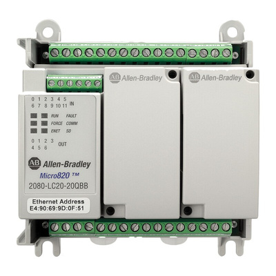 Allen Bradley Micro820 Series PLC CPU for Use with Bulletin 2080, Relay Output, 12-Input, Analogue, DC Input