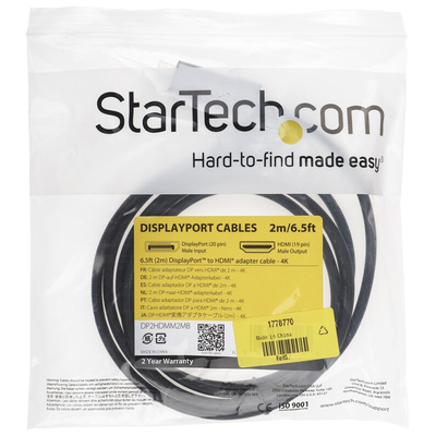 StarTech.com DisplayPort to HDMI Adapter, 2m Length - 3840 x 2160 Maximum Resolution