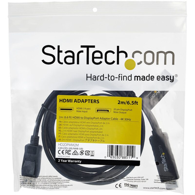 Startech HDMI to DisplayPort Video Converter, 2m Length - 3840 x 2160 Maximum Resolution