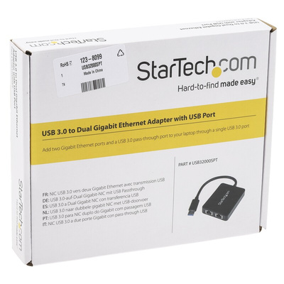 StarTech.com 2 Port USB Ethernet Adapter USB 3.0 USB A to RJ45 10/100/1000Mbit/s Network Speed