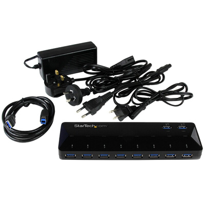 StarTech.com 10 Port USB 3.0 USB A  Hub, AC Adapter Powered, 201 x 60 x 24mm