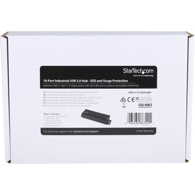 StarTech.com 10 Port USB 3.0 USB A  Hub, Terminal Connector Powered, 198 x 56 x 31mm