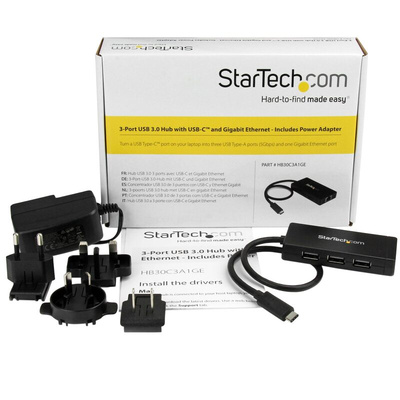 StarTech.com 3 Port USB 3.1 USB A, USB C  Hub, AC Adapter Powered, 87 x 45 x 14mm