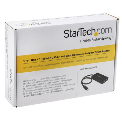 StarTech.com 3 Port USB 3.1 USB A, USB C  Hub, AC Adapter Powered, 87 x 45 x 14mm