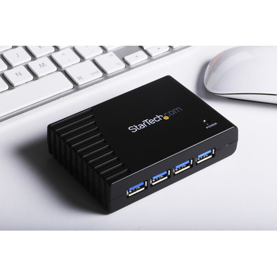 StarTech.com 4 Port USB 3.0 USB A  Hub, AC Adapter - UK Plug Powered, 95 x 68 x 23mm