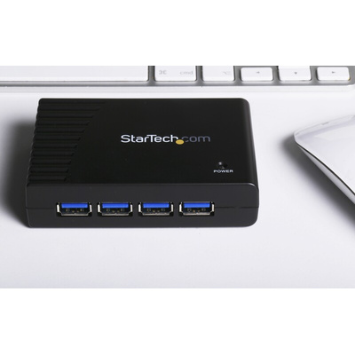 StarTech.com 4 Port USB 3.0 USB A  Hub, AC Adapter - UK Plug Powered, 95 x 68 x 23mm